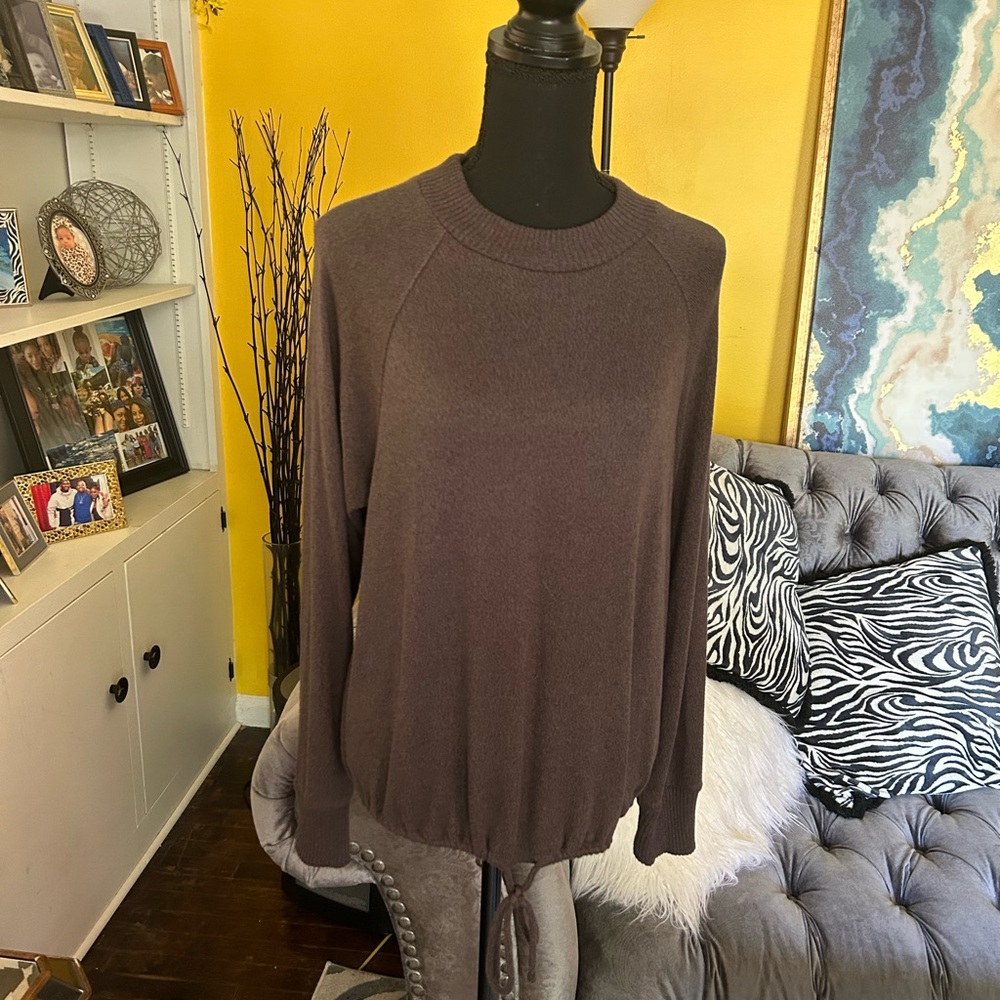 A new day, gray log sleeve women’s sweater size medium w/ drawstring waist